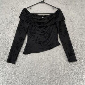 7 Day Weekend Top Womens Medium Black Off Shoulder Floral Velvet Mesh Whimsigoth